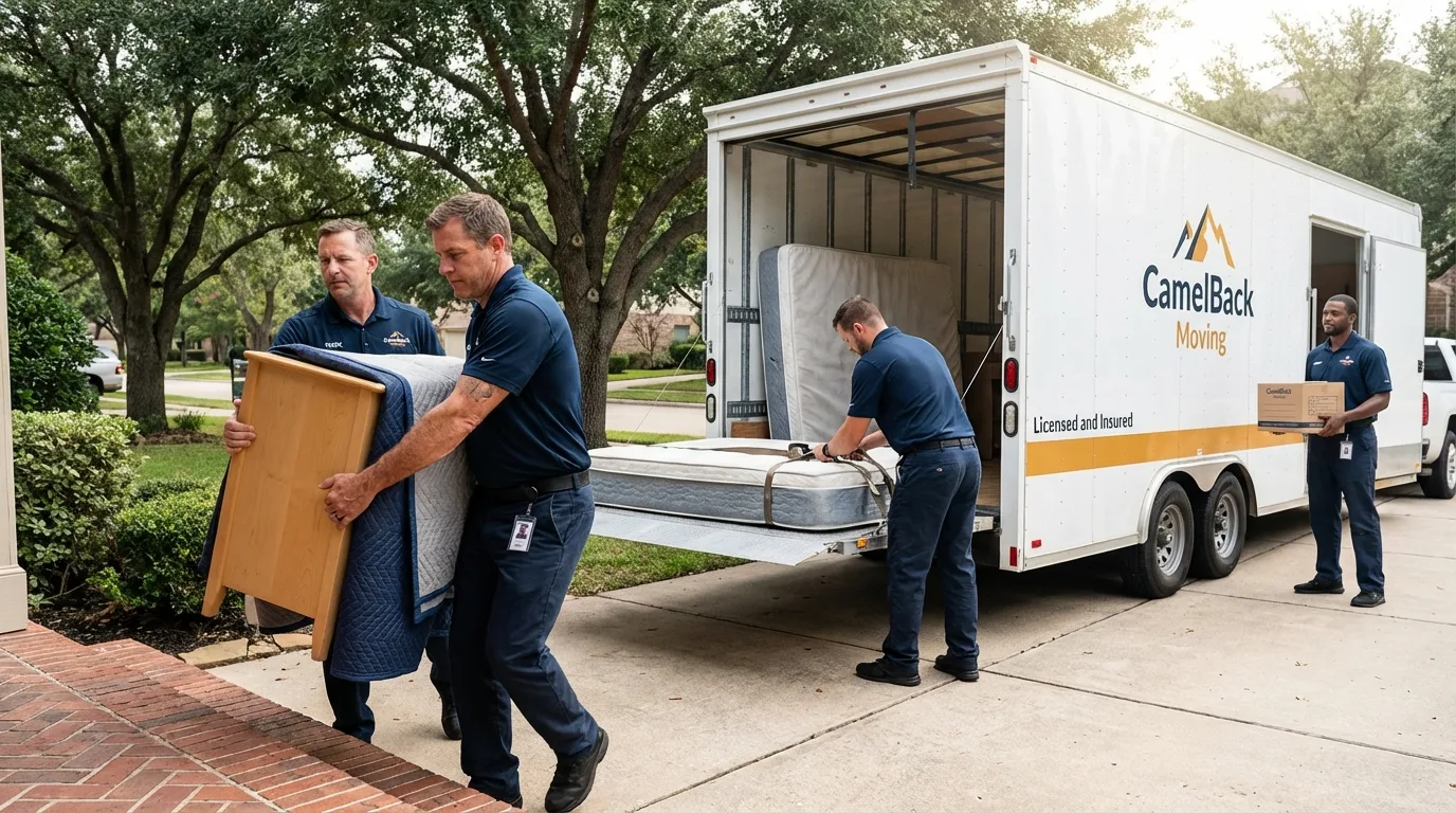 Crew loading residential truck for cross-state move from Geneseo, IL