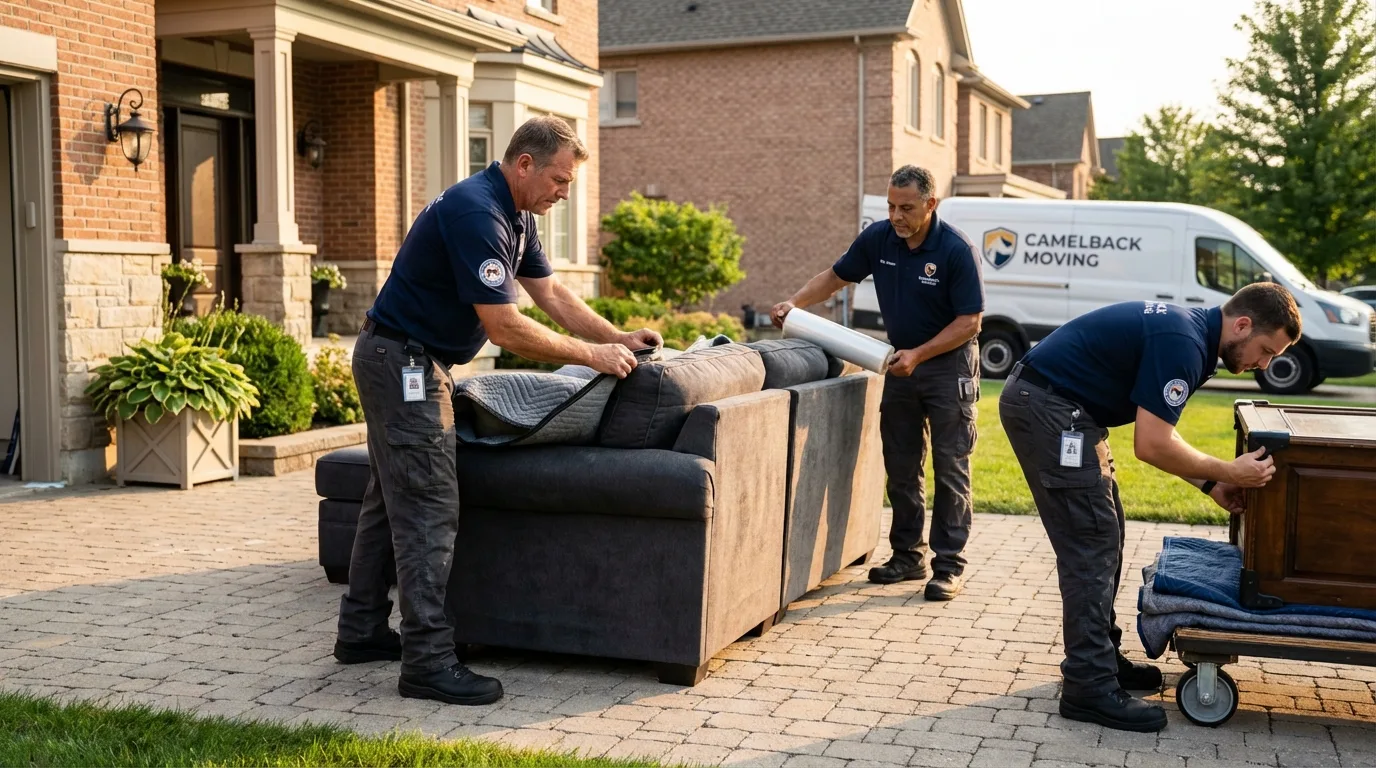 Large estate moving crew wrapping furniture in Geneseo, IL